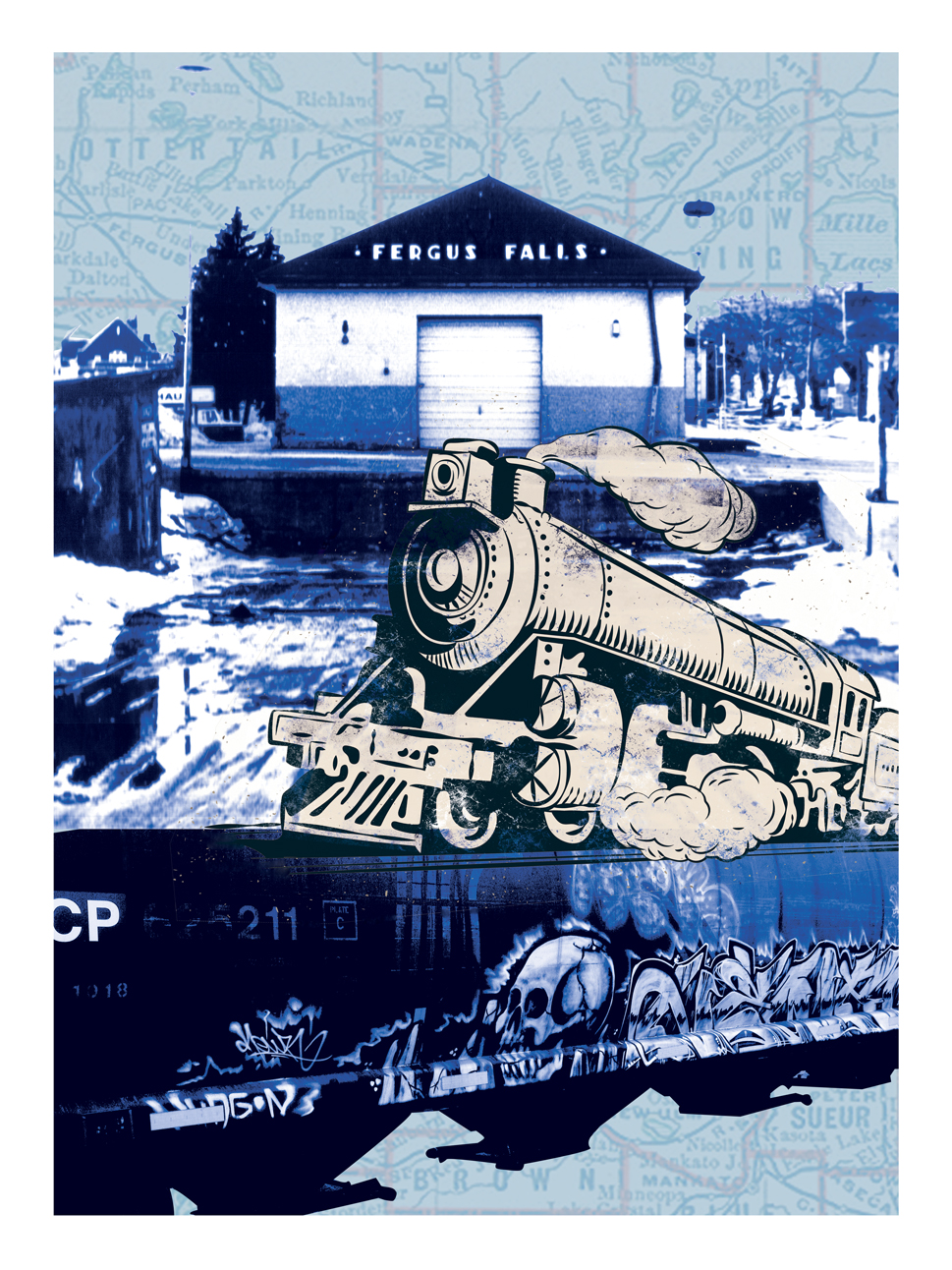Fergus Falls train print