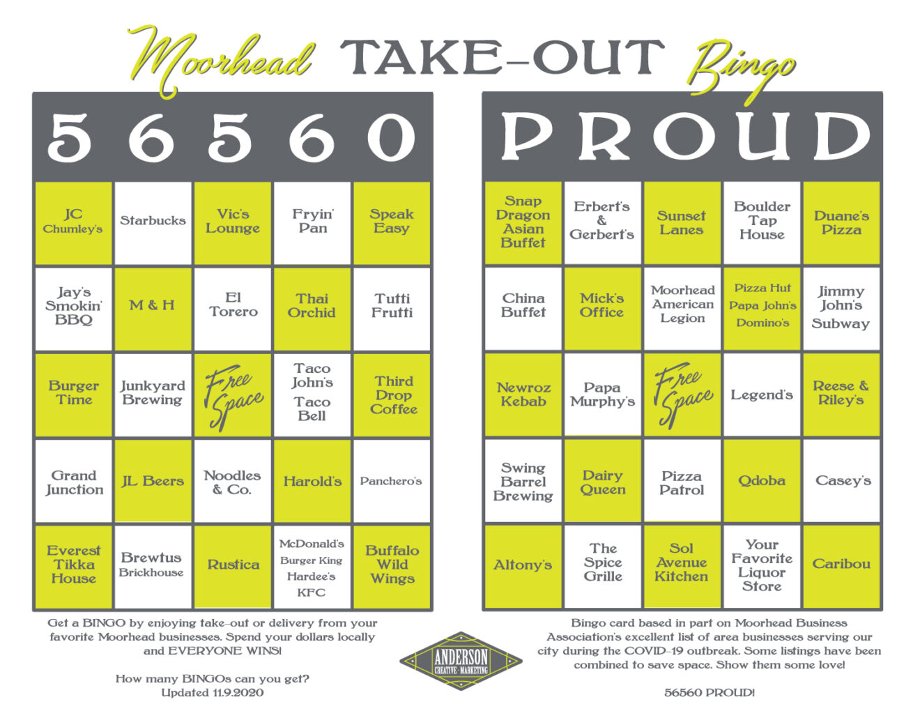 Moorhead Take-Out Bingo - November 2020